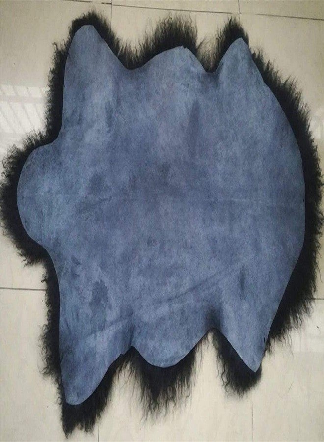 yingda1992 Genuine Tibetan/Mongolian Lambskin Sheepskin Hide Pelt Throw Area Rug Plate Wool Carpet Real Sheep Fur in Bedroom, Living Room 3.5x2Ft (Black) - Image 3